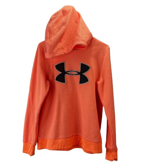 Under Armour Hoodie Pullover sz M Loose Funnel Neck Scuba Hood Logo Coral - Picture 2 of 6